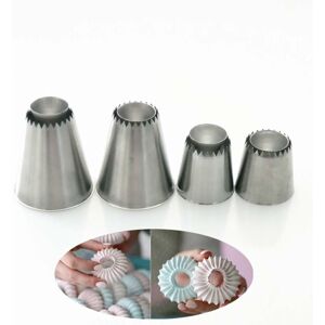 Tinor - 4 Pieces Large Stainless Steel Reusable Cake Flower Piping Tips Dropping Decorating Tips Tools Set for Pie Biscuit Cakes Cream Pastry