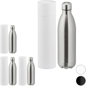 Set of 4 Vacuum Insulated Bottles, Drinking Flask, 1 Litre, Portable, Stainless Steel, Leakproof, Silver - Relaxdays