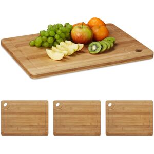 Set of 4 Bamboo Chopping Boards, Juice Groove, Handle Cut-Out, HxWxD: 2 x 40 x 30 cm, Wood, Natural Brown - Relaxdays