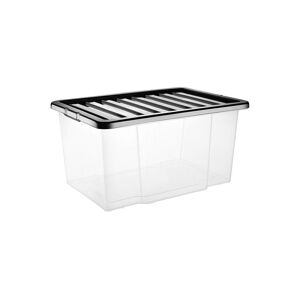 VISS 5 x 50LITRE plastic storage boxes offices toys home with black lid