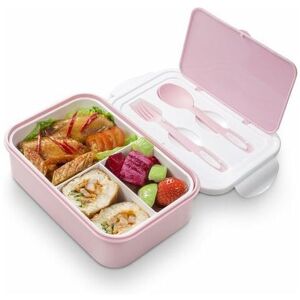 ROSE Bento Lunch Box - 3 Compartment Box - Microwave/Freezer Lunch Box for Adults and Kids (Pink)