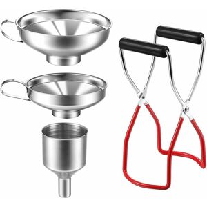 DENUOTOP Stainless steel funnel set, 4 piece jam funnel Filling funnel Funnel set with handle, tin tongs Stainless steel funnel for transferring spices,