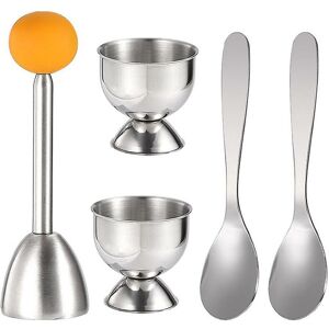 WOOSIEN Egg attachment set, soft boiled egg separating tool, 2 egg cups, 2 metal spoons and 1 soft boiled egg