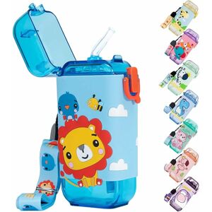 DENUOTOP Kids Water Bottle with Straw bpa Free Water Bottles with Leak Proof Lids and Shoulder Strap Baby Sippy Cups Girls Boys for School Portable Reusable