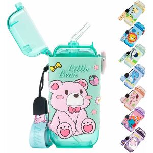 DENUOTOP Kids Water Bottle with Straw BPA Free Water Bottles with Leak Proof Lids and Shoulder Strap Baby Sippy Cups Girls Boys for School Portable Reusable