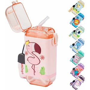 DENUOTOP Kids Water Bottle with Straw bpa Free Water Bottles with Leak Proof Lids and Shoulder Strap Baby Sippy Cups Girls Boys for School Portable Reusable