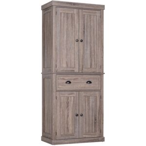 HOMCOM Kitchen Pantry Cupboard Storage Cabinet Freestanding Home Organizer Furniture Dark Wood Grain - Dark Wood Grain