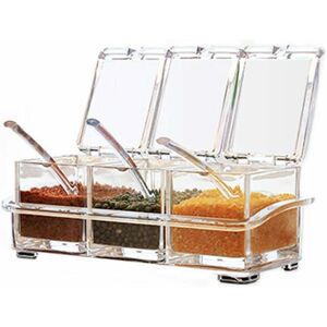 Langray - Clear Acrylic Kitchen Condiment Box Four-in-One Spice Boxes with Spoons and Spice Containers, Kitchen Utensils (3 Racks)