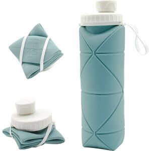 LANGRAY New Silicone Collapsible Hiking Water Bottles, 20 oz Travel Water Bottle, Used for Fitness, Traveling, Easy to Clean and Store, bpa Free (Eucalyptus