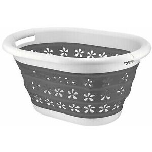 VISS Large Collapsible Silicone 16l Laundry Basket Foldable Oval Washing Clothing Bin