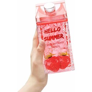 DENUOTOP Milk Carton Water Ice Bottle,Cute Kids Water Bottle, Iced Cold Drink Ice Cup with Leak Proof Lids and Straw,BPA Free Ice Cup,For Outdoor Travel Home