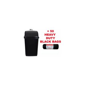 VISS Plastic waste bin 50L rectangular rubbish bin black with 50 free black bags