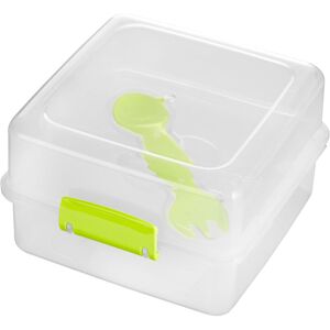 Premier Housewares - Clear Lunch Box For Kids Sandwich Box With Green Handles and Green Hybrid Spoon and Fork Kids Plastic Lunch Box Everyday Use