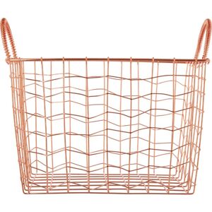 Premier Housewares - Copper Finishing Rectangular Wire Basket With Handles Storage Solution For Pantry Kitchen Closet Bathroom Metal Basket With