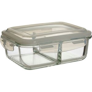 Premier Housewares - Glass Container For Food Storage Glass Jar With Grey Plastic Lid 2 Storage Compartments Air Tight And Microwave Friendly