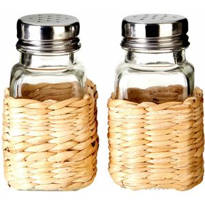 Premier Housewares - Salt And Pepper Set Clear Colored Glass And Brown Rattan Container for Salt / Pepper / Herbs/ Reusable Shaker / Shakers Sets