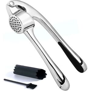 WOOSIEN Premium Garlic Press, Garlic Grinder 3 with Silicone Roller Peeler and Cleaning Brush - Shiny Silver