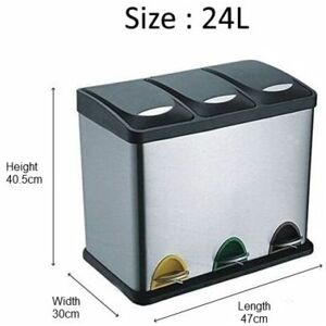 Recycling Bin with Lids for Kitchen / 24 Litre Capacity / 3 Compartments Waste Separation/Colour Coded (24L) - Evre