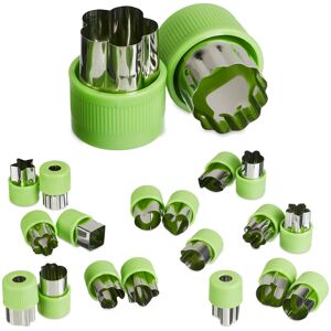 20x Cookie Cutters, for Vegetables, Fruit, Biscuits, Mini Pastry Forms, Handle, Stainless Steel, Green/Silver - Relaxdays