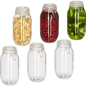 Relaxdays 6x Preserving Jars, 2.3 L, Lid & Clip Top, Canning & Storing, Preservation Containers, 25x13x15cm, Transparent