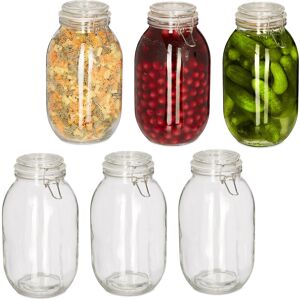 6x Preserving Jars, 3 l, Lid & Clip Top, Pickling & Storing, Preservation Containers, 27x14x15cm, Transparent - Relaxdays