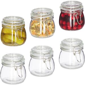 6x Preserving Jars, 500 ml, Lid & Clip Top, Canning & Storing, Preservation Containers, 11x13cm, Transparent - Relaxdays