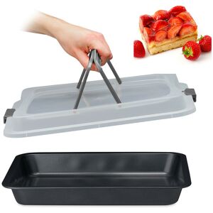 Baking Tray with Lid, Cake Carrier, Kitchen Storage Container with Handles, 3 in 1, WxD: 40.5 x 32.5 cm, Grey - Relaxdays