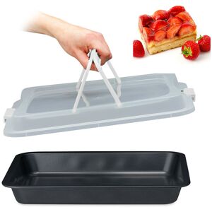 Baking Tray with Lid, Cake Carrier, Kitchen Storage Container with Handles, 3 in 1, WxD: 40.5 x 32.5 cm, White - Relaxdays