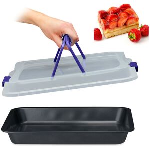 Baking Tray with Lid, Cake Carrier, Kitchen Storage Container with Handles, WxD: 40.5 x 32.5 cm, Black/Blue - Relaxdays