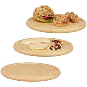 Wooden Board, Set of 3 Breakfast Plate, Round, Cutting, Chopping, Made of Bamboo, ø 30 cm, Snack, Natural - Relaxdays