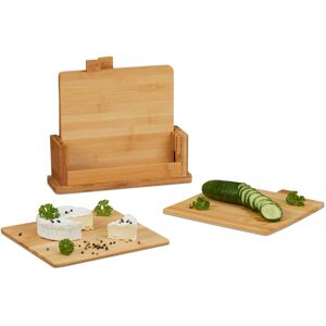 Cutting Board Set of 4, Chopping Boards with Stand, Natural, Serving Tray, Easy-Care, Knife-Friendly, Natural - Relaxdays
