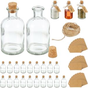 Decorative Bottles, Set of 24, Glass Jars with Cork, 60 ml, for Filling, Spice Glasses, Transparent/Natural - Relaxdays