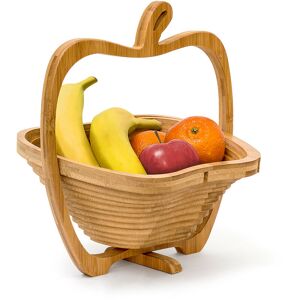 Foldable Apple-Shaped Basket, 30 x 27 x 22.5 cm, Folding Bamboo Fruit Bowl, Holder, Wooden, Natural Brown - Relaxdays
