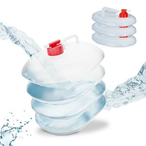 Relaxdays - Folding Water Canisters, Set of 4, 5 Litres, with Tap, Camping Container, BPA-Free Plastic, Transparent/Red