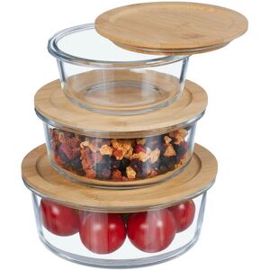 Set of 3 Glass Containers with Lids, in 3 Sizes, Bamboo Lids, Airtight, Food Storage Jars, Transparent/Natural - Relaxdays