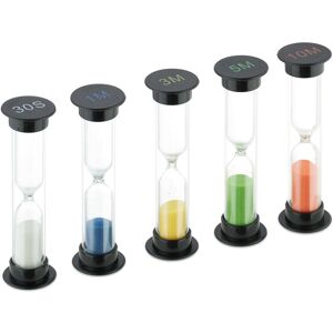 Hourglass Set, 5-Piece, Sand, 30 sec, 1/ 3/ 5/ 10 min, h x d: 9 x 2.5 cm, Egg Timer, Children, Multicoloured - Relaxdays