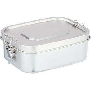 Lunch Box, Stainless Steel, Leakproof, Airtight, Food Storage Container, for Meal Prep, 1 l Capacity, Silver - Relaxdays