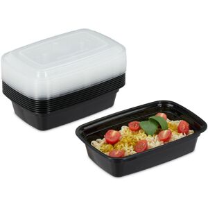 Meal prep containers, set of 10, 1 compartment, 1000 ml, suitable for the microwave, prepbox, plastic, black - Relaxdays