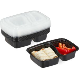 Relaxdays meal prep containers, set of 10, 2 compartments, 800 ml, suitable for microwave, prepbox, plastic lid, black