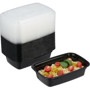 Meal Prep Containers, Set of 24, 1 Compartment, Microwave-Safe, BPA-Free, Reusable, Plastic Lunch Box, Black - Relaxdays