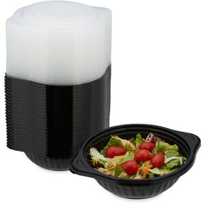 Meal Prep Containers, Set of 24, 1 Compartment, Microwave-Safe, Round, Reusable, Plastic Lunch Box, Black - Relaxdays