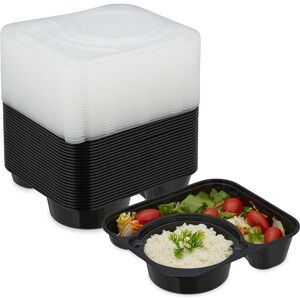 Meal Prep Containers, Set of 24, 2 Compartments, Microwave-Safe, BPA-Free, Reusable, Plastic Lunch Box, Black - Relaxdays