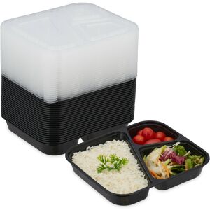 Meal Prep Containers, Set of 24, 3 Compartments, Microwave-Safe, BPA-Free, Reusable, Plastic Lunch Box, Black - Relaxdays