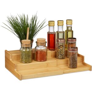 Spice Rack Bamboo, 3 Shelves, Extendable, Natural Look, Seasoning and Oil Storage, hwd: 9 x 38 x 22 cm, Brown - Relaxdays