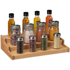 Spice Rack Bamboo, Kitchen Organiser, Seasoning Storage, Space-Saving, 3 Levels, hwd: 9 x 38 x 22 cm, Natural - Relaxdays