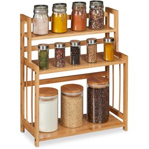 Spice Rack Bamboo, Adjustable, Kitchen Organiser, Space-Saving, 3 Shelves, HxWxD: 50 x 41.5 x 18 cm, Natural - Relaxdays