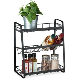 Metal Spice Rack, 3 Tiers, Standing Jar Holder, for Herbs, Kitchen Organiser, HxWxD: 38 x 35 x 18.5 cm, Black - Relaxdays