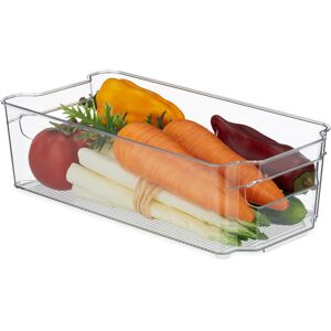 Relaxdays - Refrigerator Organiser with Handles, Groceries Storage, Washable, hwd: 9 x 31.5 x 15.5cm, Plastic, Transparent