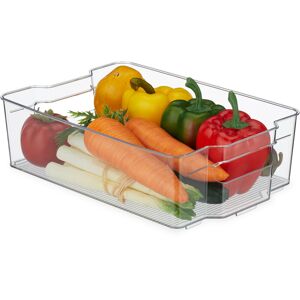 Relaxdays - Refrigerator Organiser with Handles, Groceries Storage, Washable, hwd: 9 x 31.5 x 21.5cm, Plastic, Transparent