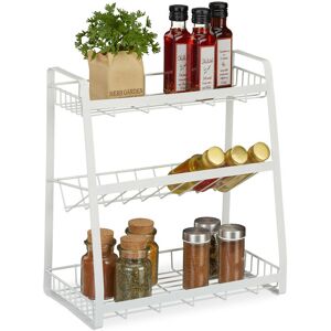 Relaxdays Metal Spice Rack, 3 Tiers, Standing Jar Holder, for Herbs, Kitchen Organiser, HxWxD: 38 x 35 x 18.5 cm, White